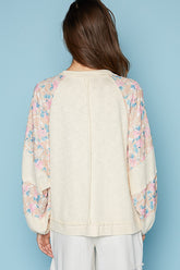 POL Round Neck Balloon Floral Long Sleeve Top OutfitFlow